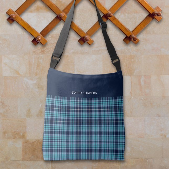 Navy Blue Scottish Tartan Pattern Tragetaschen Mit Langen Trägern (Von Creator hochgeladen)