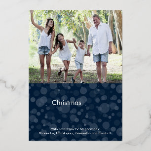 Navy Blue Script Bokeh Frohe Weihnachts-Foto Folien Feiertagskarte