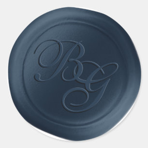 Navy Blue Script Double Monogram Wax Siegel Sticke Runder Aufkleber