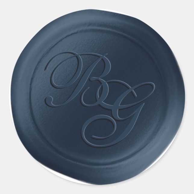 Navy Blue Script Double Monogram Wax Siegel Sticke Runder Aufkleber (Vorderseite)