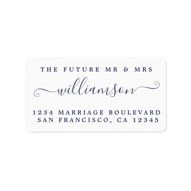 Navy Blue Script Future Mr. Rücksendeadresse Adressaufkleber (Vorne)