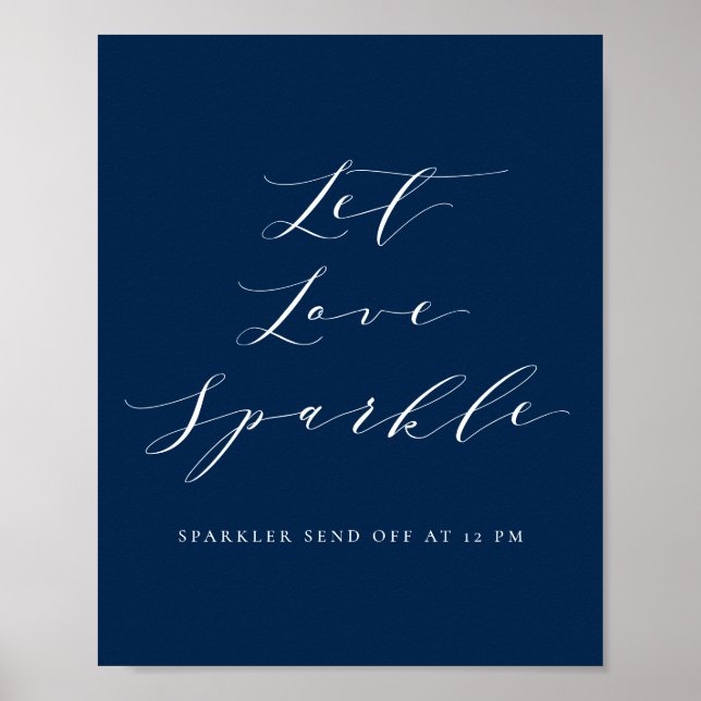 Navy Blue Script Gelassen Liebe Sparkle Wedding Poster (Vorne)