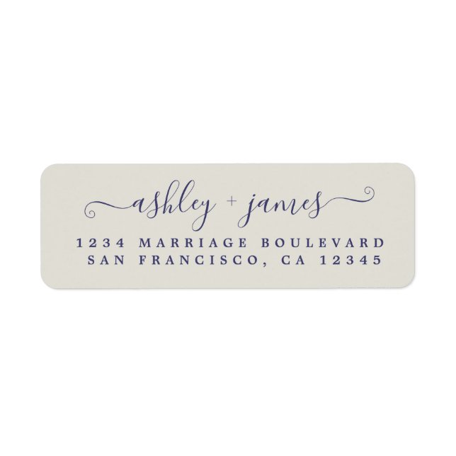 Navy Blue Script Gray Wedding Rücksendeadresse (Vorne)