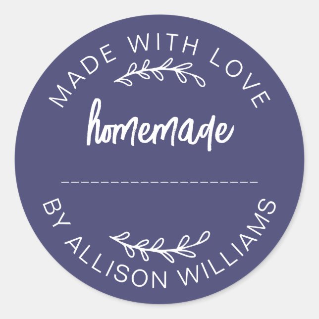 Navy Blue Script Made With Love Homemade Food Jar Runder Aufkleber (Vorderseite)