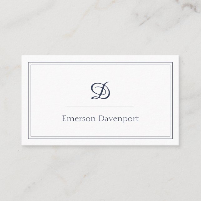 Navy Blue Script Monogram | MINIMALISTISCH Visitenkarte (Vorderseite)