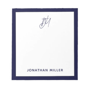 Navy Blue Script Monogram Notizblock