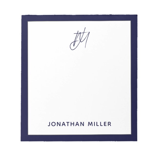 Navy Blue Script Monogram Notizblock (Vorderseite)