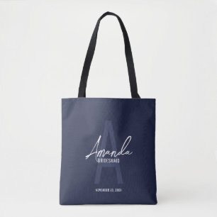 Navy Blue Script Personalisiert Bridesmaid Name Tasche
