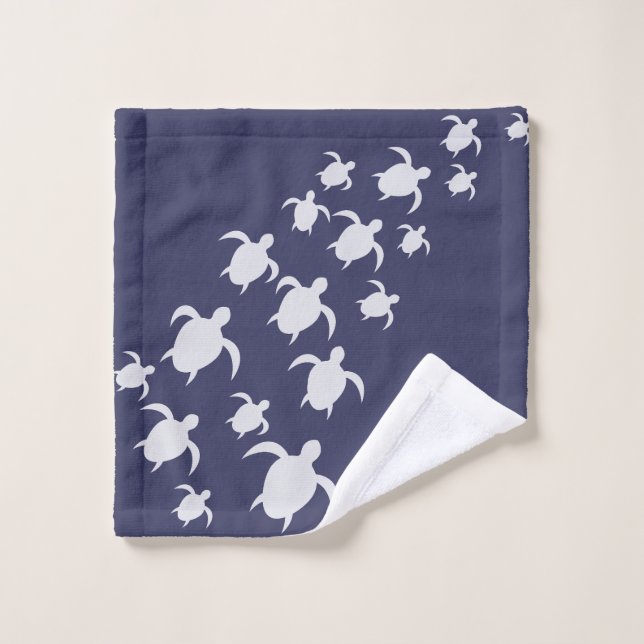 Navy Blue Sea Turtle Bathroom Hand Towel  (Gant de toilette)
