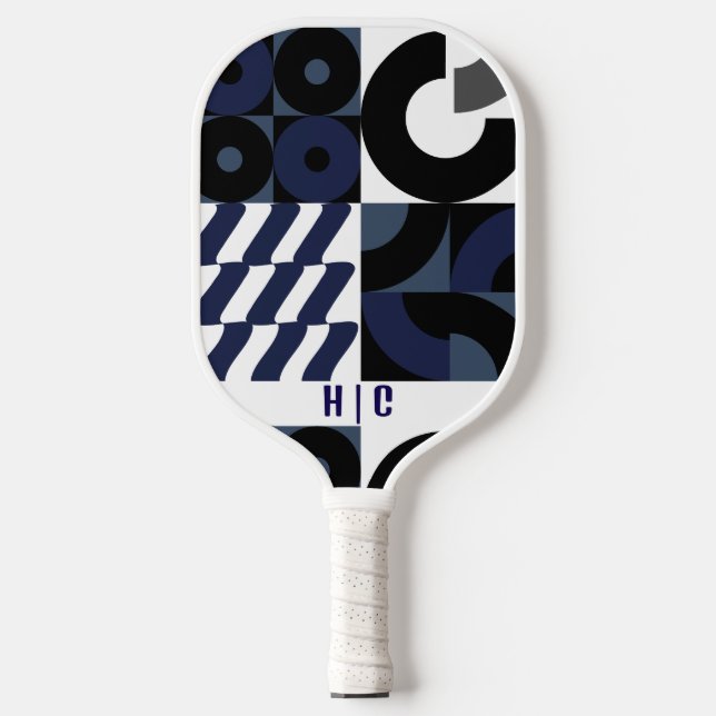 Navy Blue Seamless Muster | Modernes Monogramm Pickleball Schläger (Vorderseite)