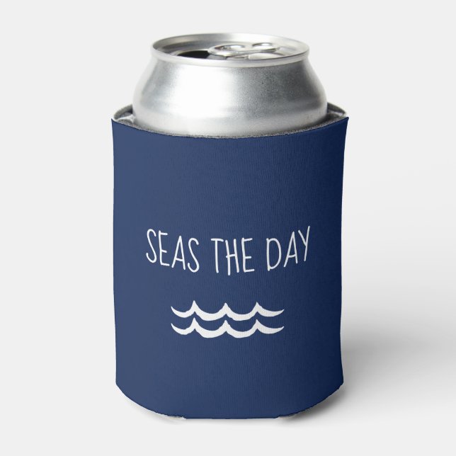 Navy Blue Seas the Day Waves Nautic Dosenkühler (Kanne Vorderseite)