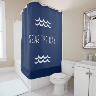 Navy Blue Seas the Day Waves Nautic Duschvorhang