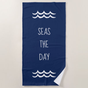Navy Blue Seas the Day Waves Nautic Strandtuch