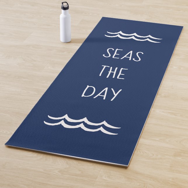 Navy Blue Seas the Day Waves Nautic Yogamatte (Beispiel)