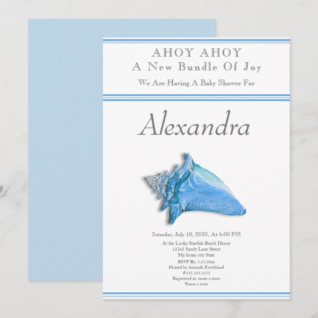Navy Blue Seashell Ahoy it's a Boy Baby Shower (Vorne/Hinten)