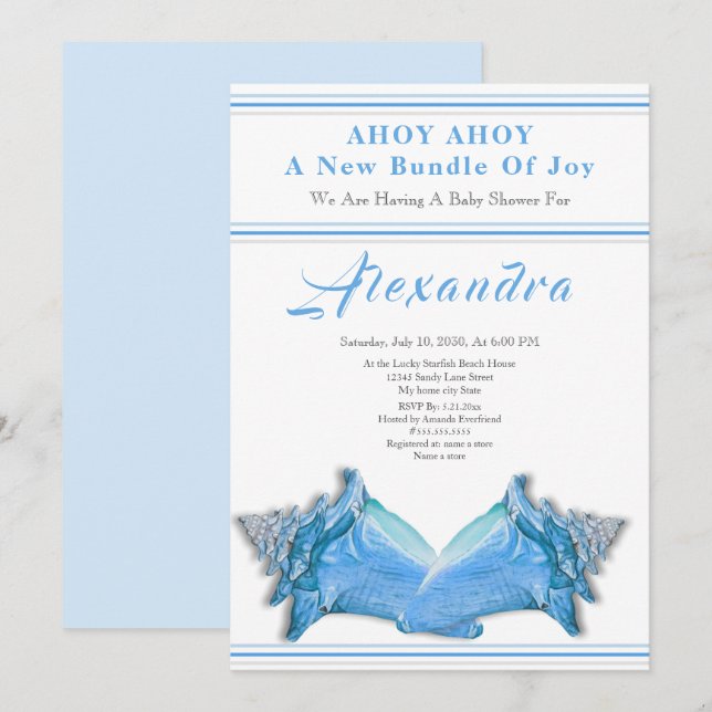 Navy Blue Seepferd Ahoy es ist eine Baby-Dusche (Vorne/Hinten)