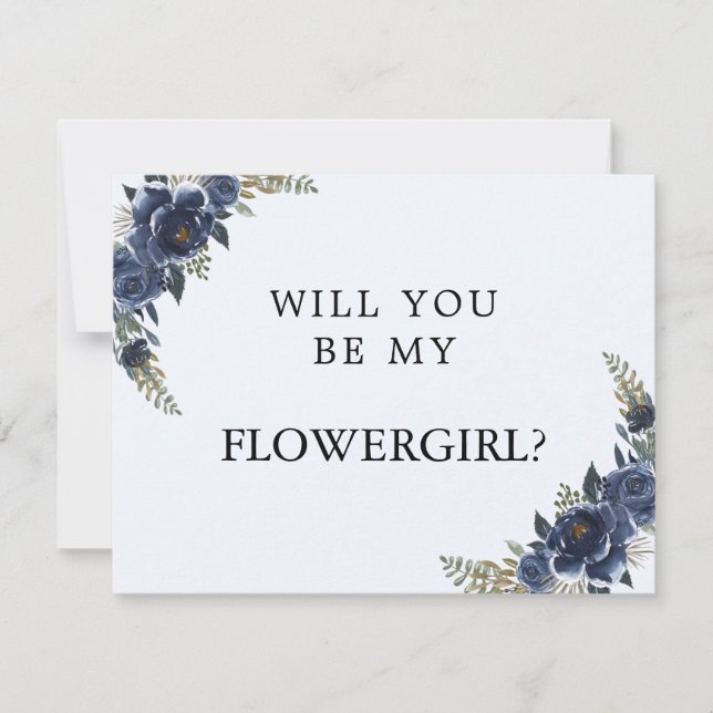 Navy Blue Serez-Vous Ma Carte Flower Girl (Devant)