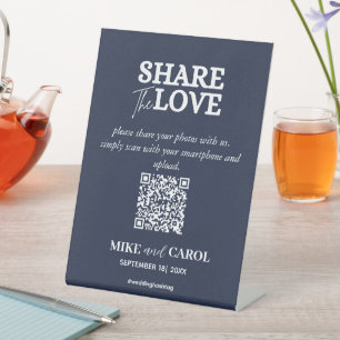 Navy Blue Share Liebe Foto QR Code Hochzeit Sockelschild