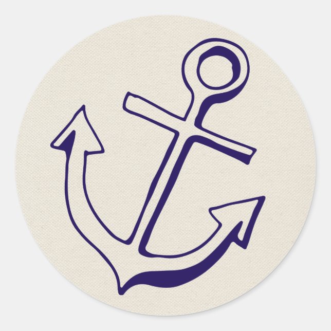 Navy Blue Ship Anchor Nautical Tan Wedding Party Runder Aufkleber (Vorderseite)