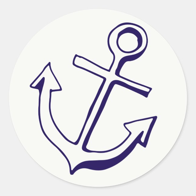 Navy Blue Ship Anchor Nautical Wedding Party Runder Aufkleber (Vorderseite)