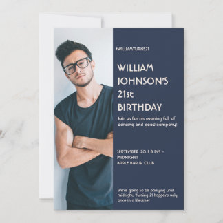 Navy Blue Sidebar Foto 21. Geburtstag Einladung F