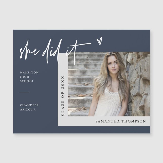 Navy Blue Sie tat es Abschluss Foto Magnet (Vorderseite)