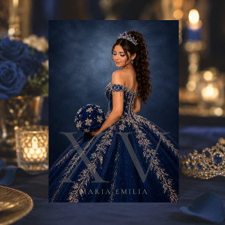 Navy Blue Silber-Editorial-Einladung zur Quinceañe Einladung