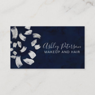 Navy Blue Silber Pinselstriche Make-up Typografie Visitenkarte