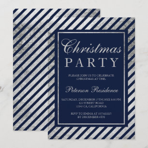 Navy Blue Silber Streifen Weihnachten Einladung
