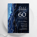 Navy Blue Silver Agate Überraschung 60. Geburtstag Einladung<br><div class="desc">Navy Blau und Silber-Agate überrascht 60. Geburtstag-Party Einladung. Elegantes modernes Design mit königsblauen Aquarellfarben,  marmorgeode Hintergrund,  Imitate Glitzer Silber und Typografie Drehbuch Schriftart. Die trendige Einladungskarte eignet sich perfekt für eine stilvolle Damenfeier. Gedruckte Zazzle Einladungen oder Sofortdownload digitalen druckbaren Vorlage.</div>