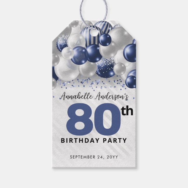 Navy Blue Silver Ballon Glitzer Gunst Birthday Geschenkanhänger (Vorderseite)