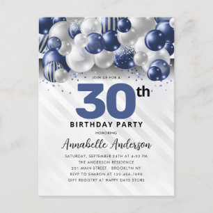 Navy Blue Silver Ballon Glitzer jedes Alter Geburt Postkarte