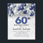 Navy Blue Silver Balloon Glitzer 60. Geburtstag Postkarte<br><div class="desc">Moderner Glam Navy Blauer Silberballon Glitzer Sparkle jedes Alter Geburtstag Einladung</div>