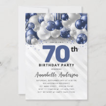 Navy Blue Silver Balloon Glitzer 70. Geburtstag