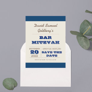 Navy Blue & Silver Bar Mitzvah Save the Date Ankündigungspostkarte