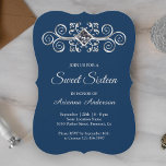 Navy Blue Silver Blüh Diamond 16 . Geburtstag Einladung<br><div class="desc">Erleben Sie Ihren Aufenthalt mit diesem eleganten 16 . Geburtstag-Angebot, das sich durch ein wunderschönes geblüht Design auf blauem Hintergrund auszeichnet. Fügen Sie einfach Ihre Veranstaltungsdetails zu dieser einfach zu bedienenden Vorlage hinzu, um sie zu einer einmaligen Einladung zu machen. Dreh die Karte auf, um eine Imitate silberne Glitzer-Textur auf...</div>