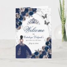 Navy Blue Silver Butterfly Quinceanera Programm