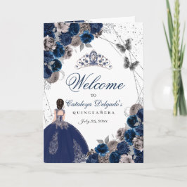 Navy Blue Silver Butterfly Quinceanera Programm