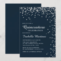 Navy Blue Silver Diamond Confetti Quinceañera