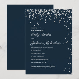 Navy Blue Silver Diamond Confetti Wedding Einladung