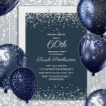 Navy Blue Silver Diamond Glitzer 60. Geburtstag Einladung<br><div class="desc">Elegante und schicke marineblaue 60. Geburtstagsfeier für Frauen mit glitzerndem Glitzer und weißer Kalligraphie / Drehbuch-Text. Text und Schriftart sind auf diese Einladung vollständig anpassbar,  sodass Sie dies für jedes Alter ändern können. Kontaktieren Sie uns,  um Hilfe bei Ihren Anpassungen zu erhalten oder passende Produkte anzufordern.</div>