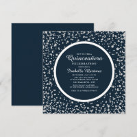 Navy Blue Silver Diamond Glitzer Quinceañera