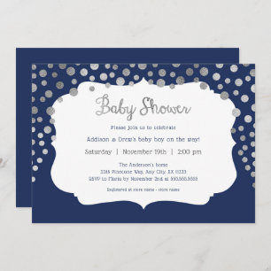 Navy Blue silver dots boy invitations à la douche 