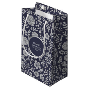 Navy Blue Silver Floral Brautparty Vielen Dank Kleine Geschenktüte