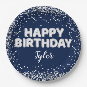 Navy Blue Silver Geburtstagsparty Pappteller