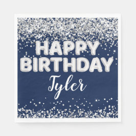 Navy Blue Silver Geburtstagsparty Serviette