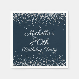Navy Blue Silver Glitzer 80. Geburtstagsparty Serviette