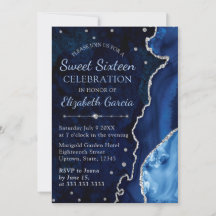 Navy Blue & Silver Glitzer Agate Marmor Sweet 16