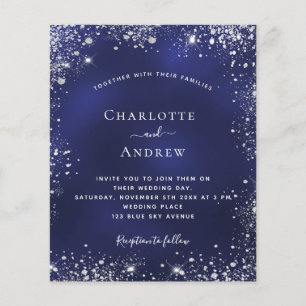 Navy Blue Silver Glitzer QR Hochzeit Einladung Flyer