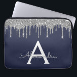 Navy Blue Silver Glitzer Sparkle Monogram Laptopschutzhülle<br><div class="desc">Navy Blue und Silver Imitats Dripping Modern and Elegant Girly Glitzer and Sparkle Elegant Monogram Case. Dieser Fall kann so angepasst werden,  dass er Ihren Anfangs- und Vornamen enthält.</div>